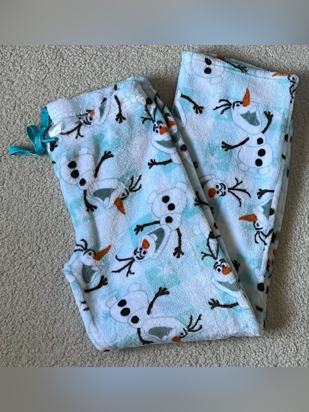 Disney Olaf Frozen Fleece Pants Women’s Sz XL EUC White & Blue